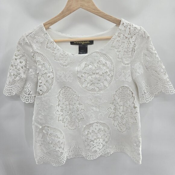 Desigual White Lace Embroidery Top Size Small - Picture 1 of 11